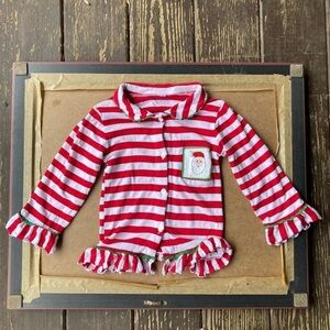 Unbranded red and white button down with a Santa smocking design, size 2